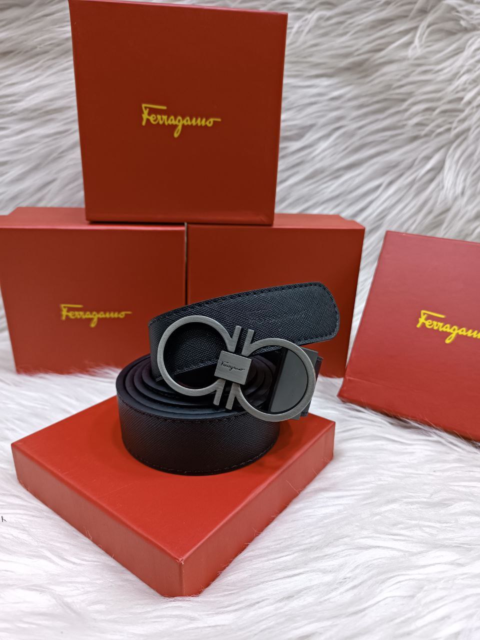 Ceinture Salvatore* Ferragamo en cuir grainé boucle argenté
